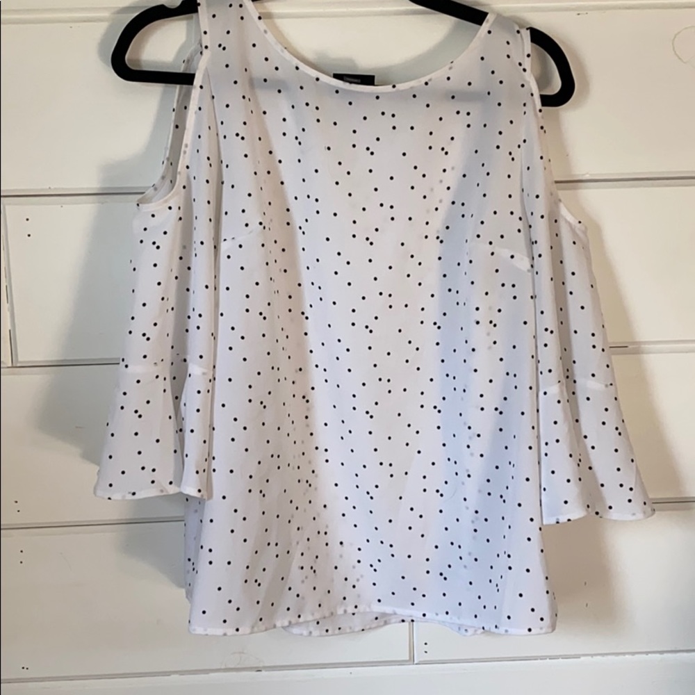 Black and White Polka Dot Cold Shoulder Blouse